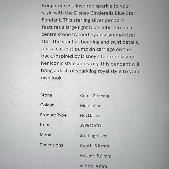 💙SOLD💙PANDORA Authentic DISNEY CINDERELLA BLUE STAR PENDANT IMPRINT S925 ALE - Picture 7 of 7